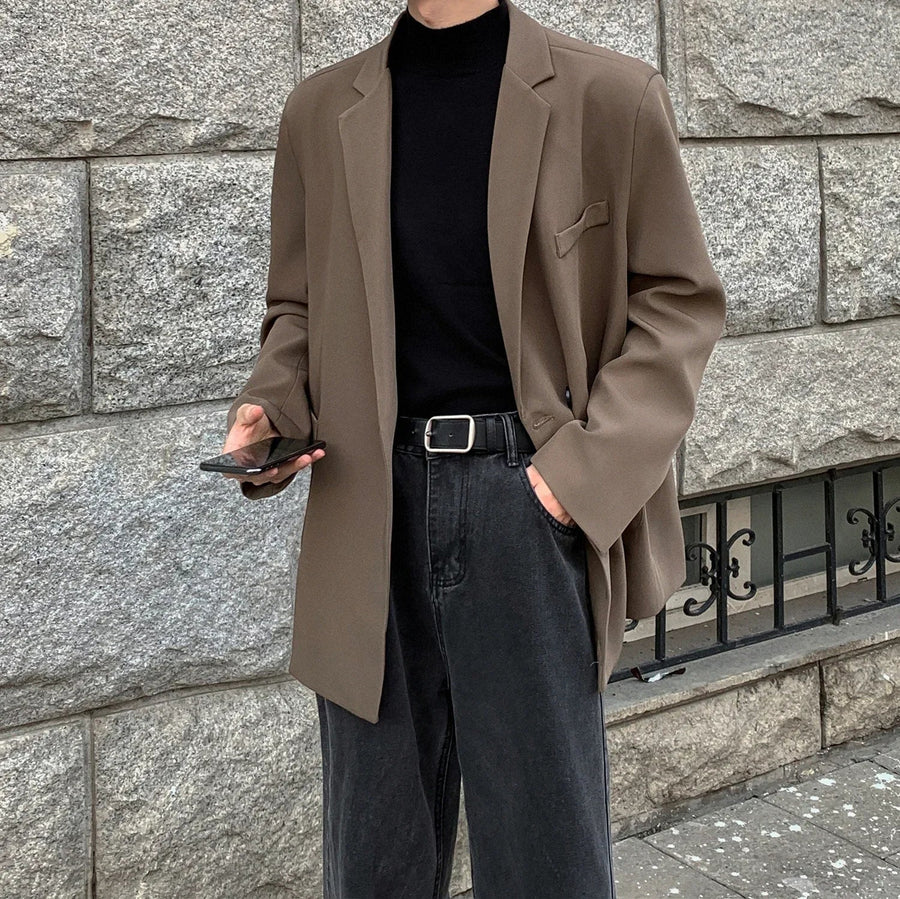 Blazer Homme Coupe Ample Décontracté Revers Manches Longues