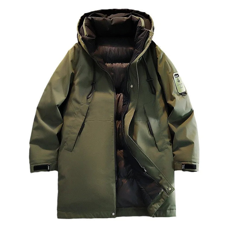 Manteau d'hiver long matelassé avec capuche pour homme