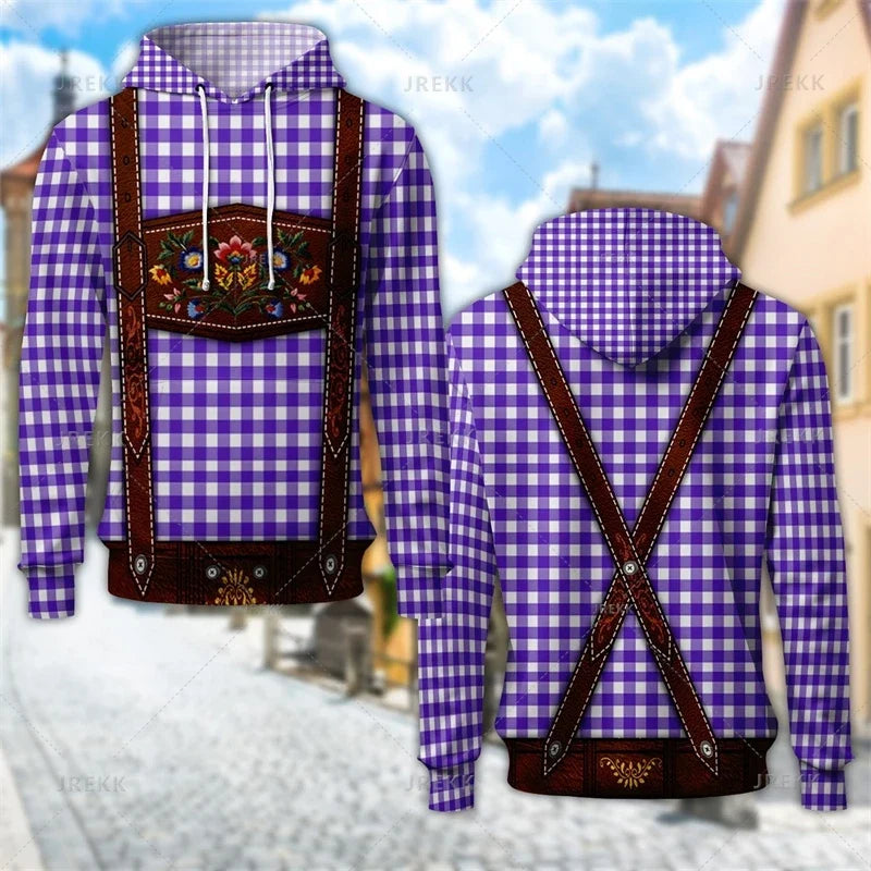 Unisex hættetrøje med print af seler og bayersk eller ternet mønster
