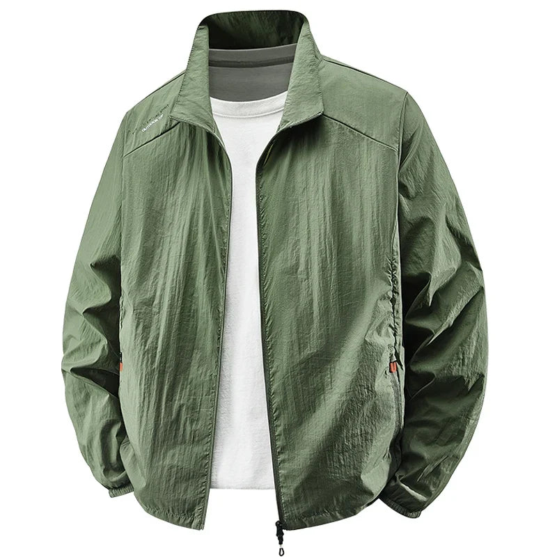 Chaqueta ligera lisa para hombre, cuello alto, corte informal y cierre de cremallera