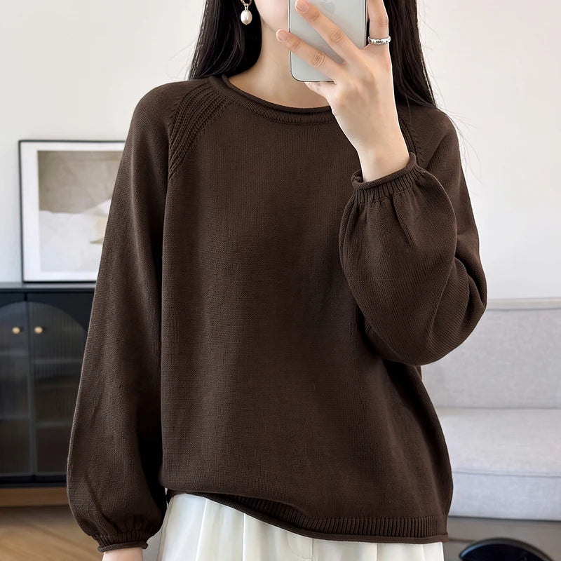 Pull femme à manches longues coupe ample et col rond