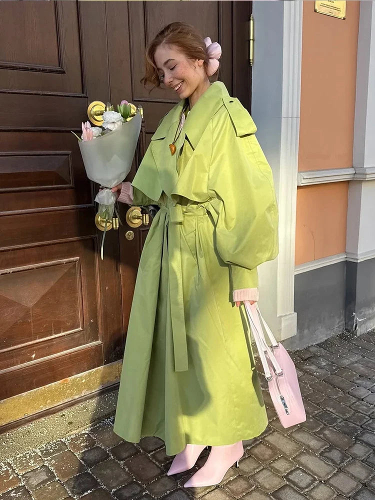Trench-coat ample pour femme, long ou court, avec ceinture et col montant