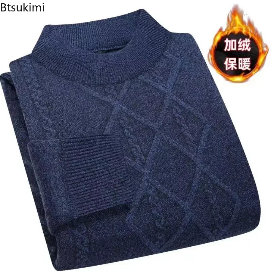 Jersey de cuello alto para hombre, de punto jaspeado con estampado de rombos
