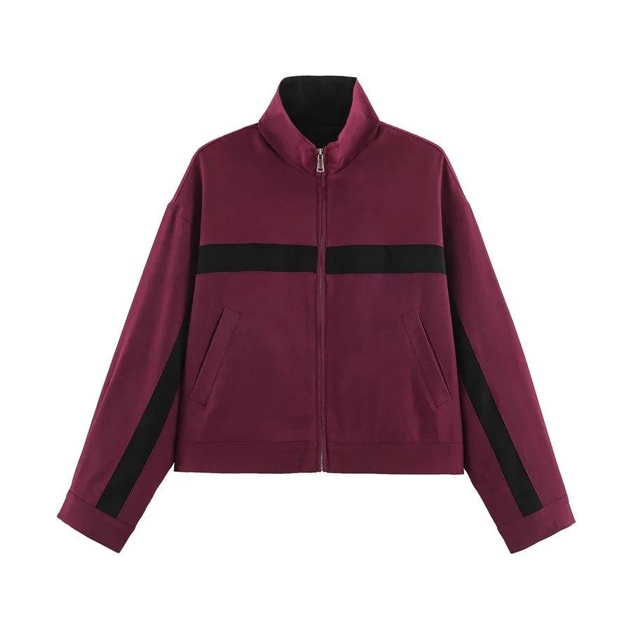 Damenblouson mit Stehkragen, Reißverschluss und kontrastierenden Streifen