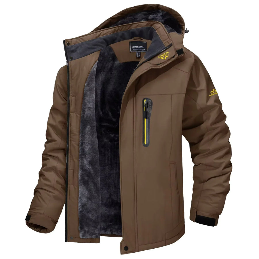 Warme Herren-Outdoorjacke mit Kapuze und Fleecefutter, Camouflage oder einfarbig, für den Winter