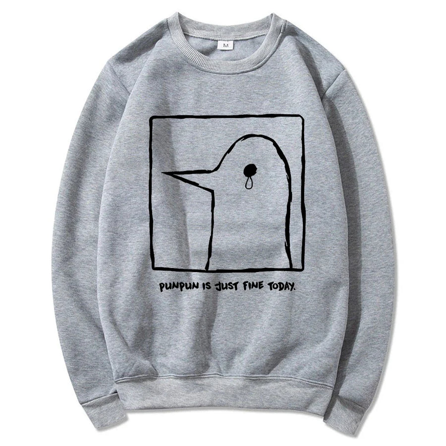 Oversize-Kapuzenpullover in Beige mit Motiv des traurigen Vogels „Punpun“