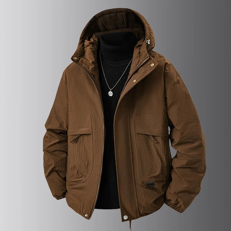 Veste à Capuche Homme Fermeture Éclair Marron avec Poches
