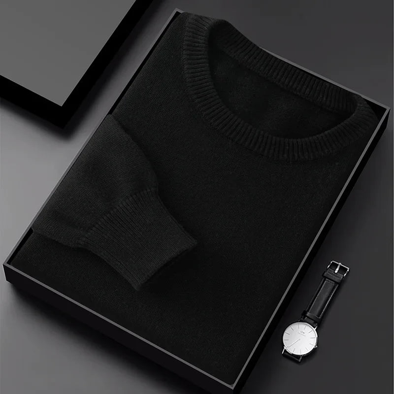 Pull homme col rond maille unie manches longues ajusté décontracté bleu