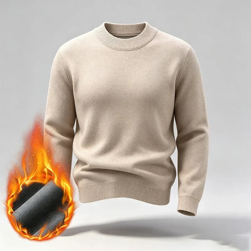 Varmt foret herresweater med høj krave i ensfarvet design