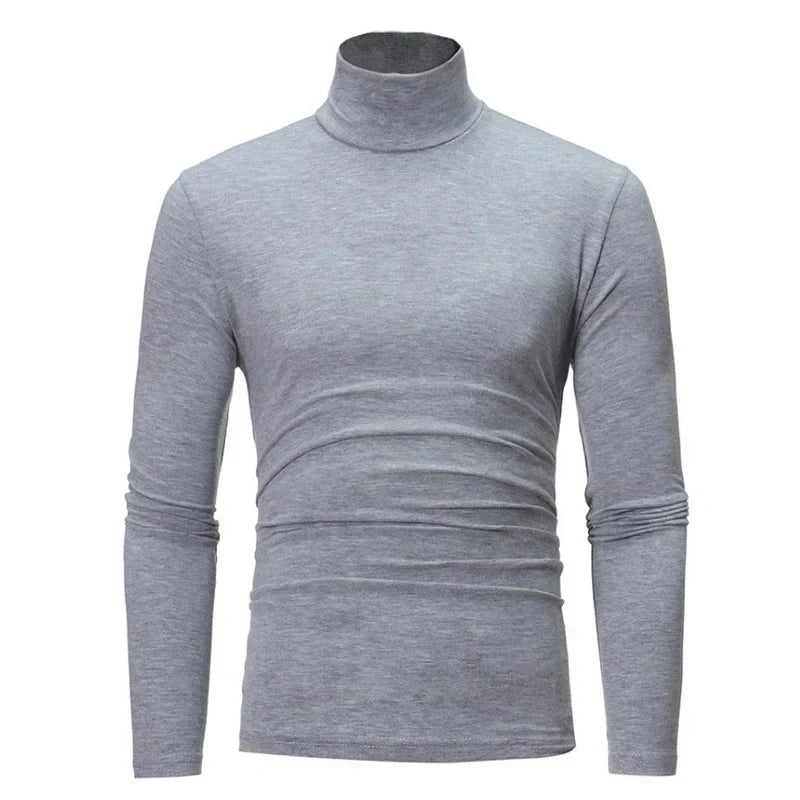 Dopasowany męski T-shirt z golfem i długimi rękawami - Dostępny w wielu kolorach