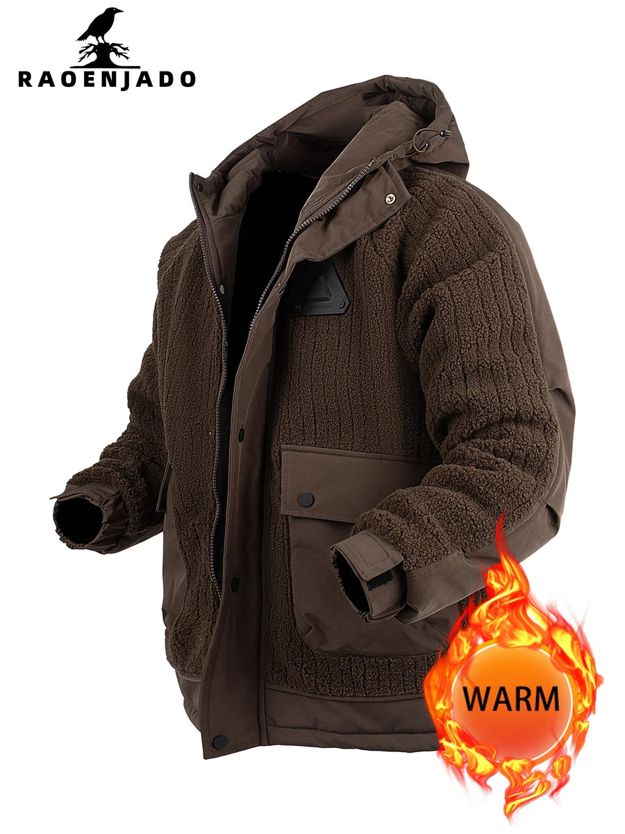 Giacca da uomo con cappuccio effetto pile, stile casual, antivento, nera