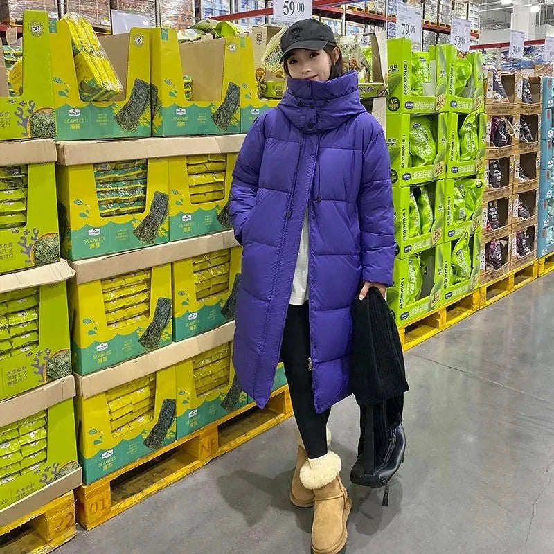 Piumino lungo casual da donna con cappuccio, per l'inverno
