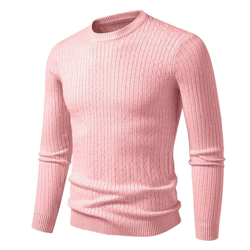 Slim-fit herregenser i kabelstrikk med rund hals og lange ermer