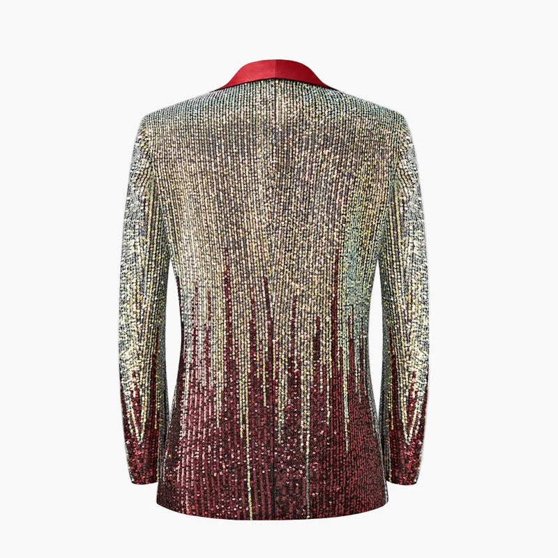 Men's evening jacket in a glittery tuxedo style with a contrasting collar, ideal for parties and shows