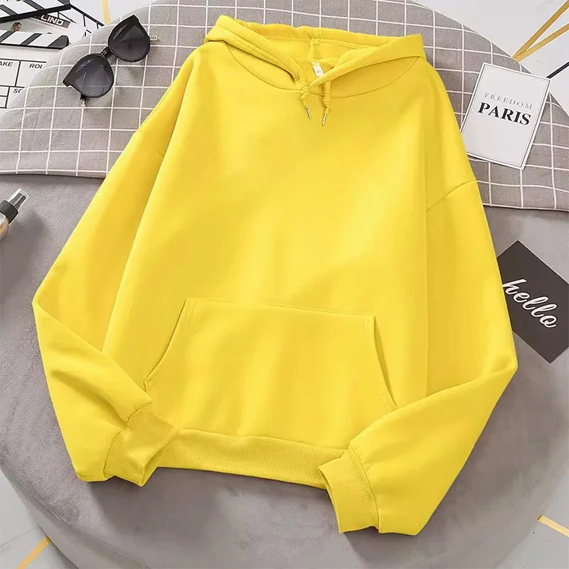 Solid-Color Hoodie with Kangaroo Pocket and Drawstring