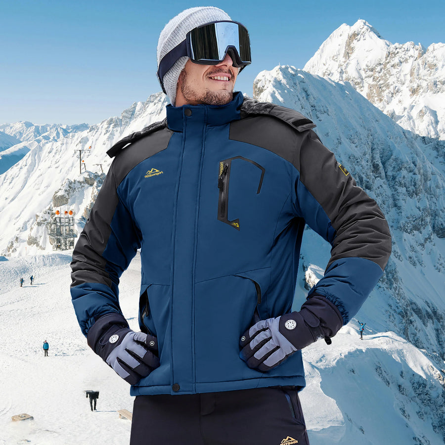 Veste de Ski Homme Imperméable Coupe-Vent avec Capuche Amovible