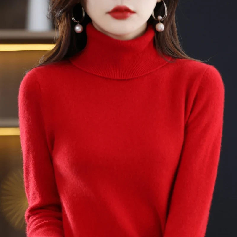 Jersey de mujer de cuello vuelto y mangas largas en color liso