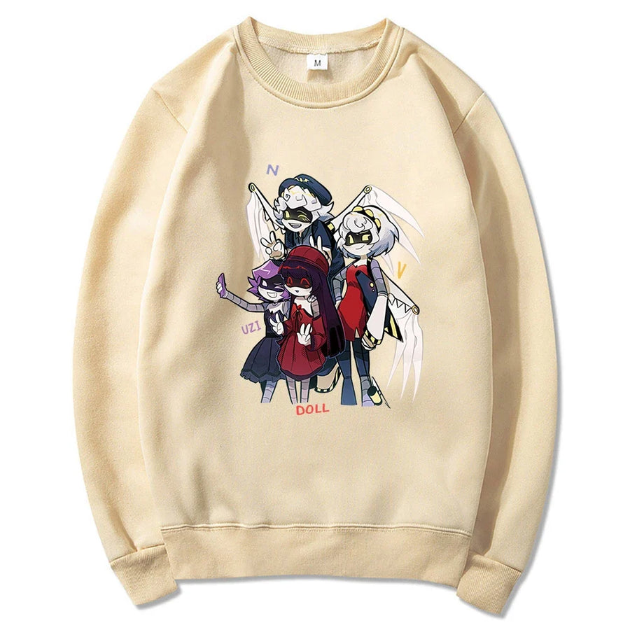 Felpa con cappuccio unisex con stampa anime, tasca a marsupio e coulisse