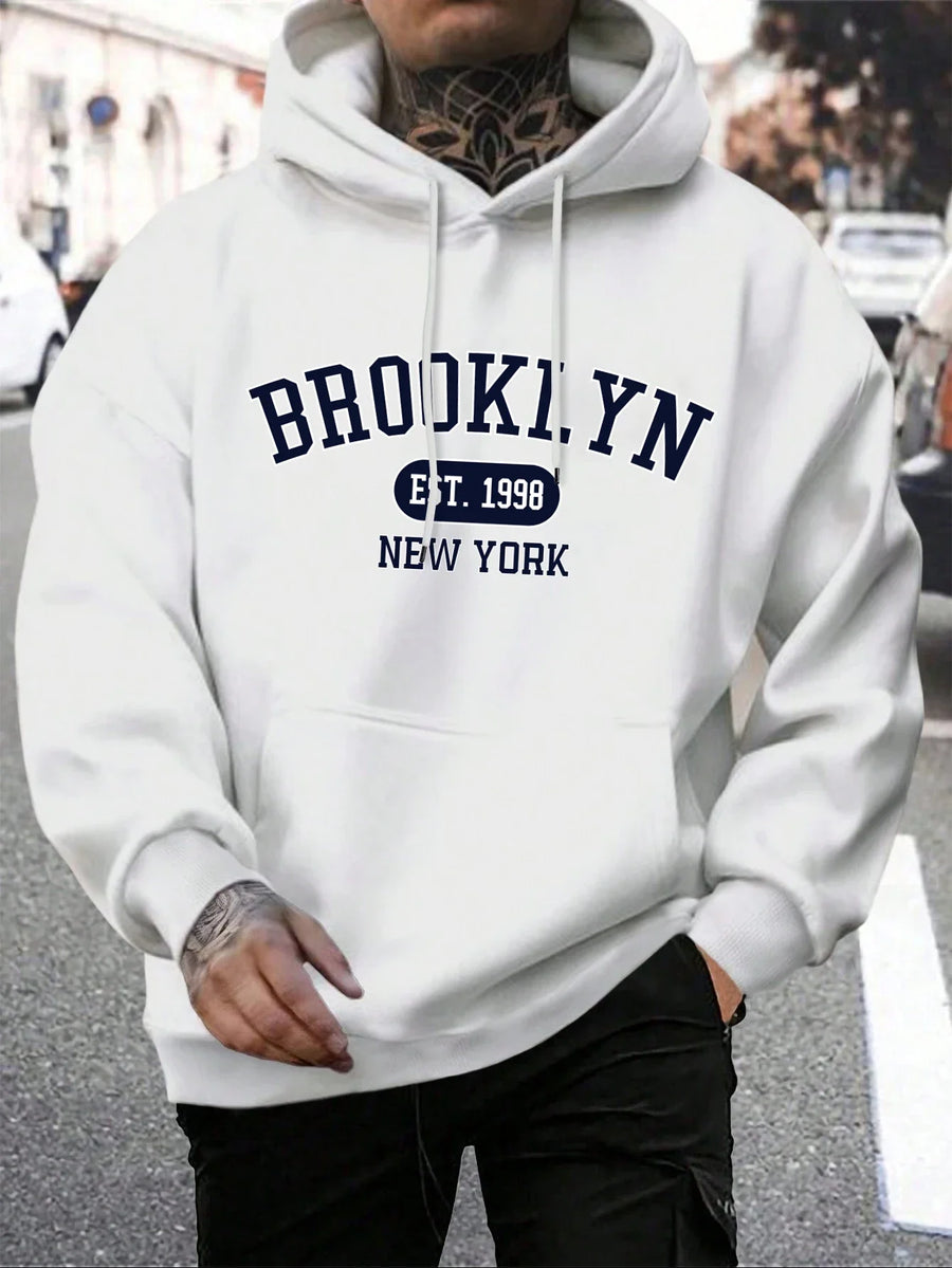 Unisex hættetrøje med New York Brooklyn-basketballprint og kængurulomme