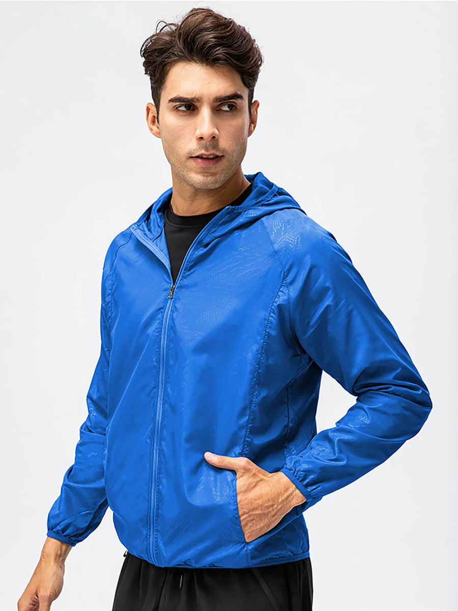 Veste coupe-vent légère à capuche pliable pour homme