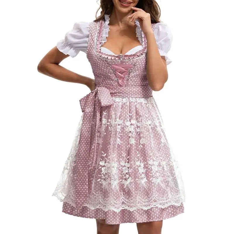 39BB ølkostume, dirndl, kjole, bluse, forklæde, tysk bayersk Oktoberfest-kostumesæt