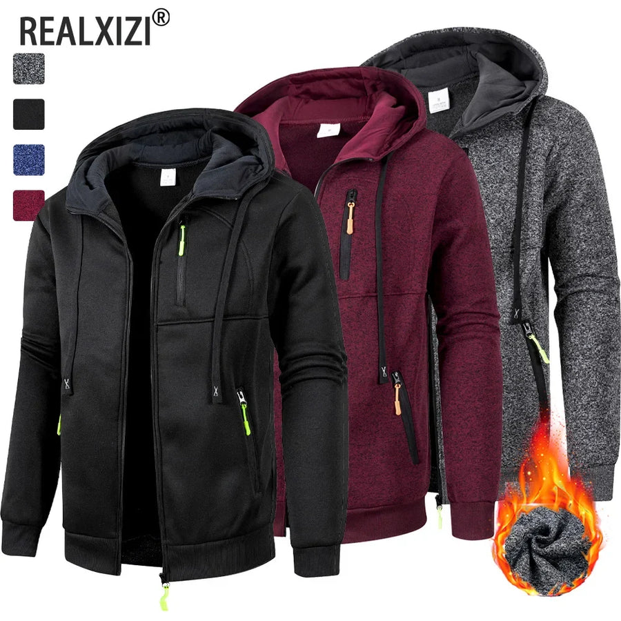 Herren-Kapuzenpullover mit Reißverschluss, Taschen und warmem Innenfutter
