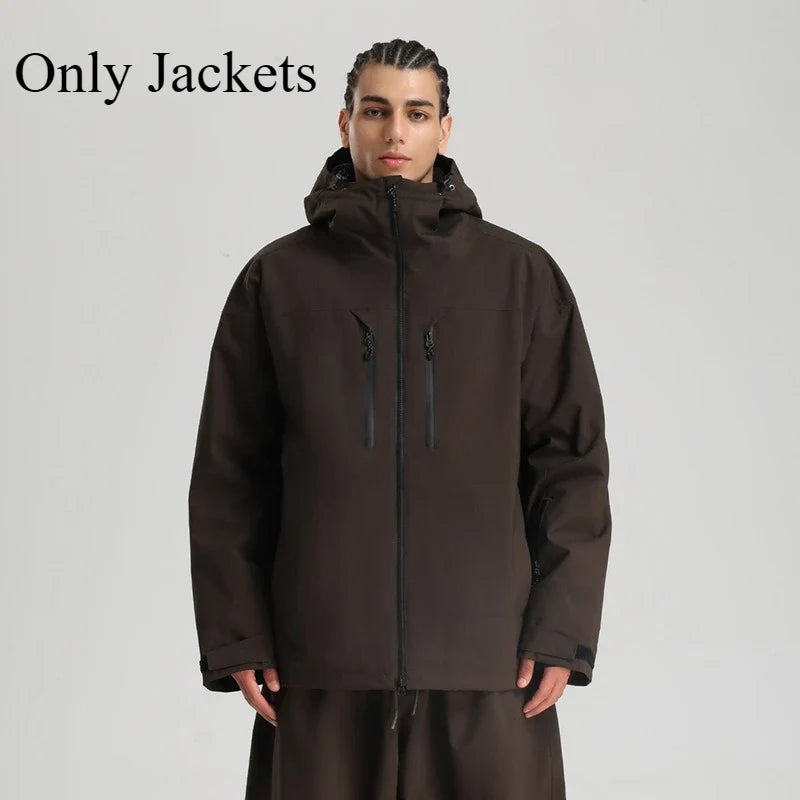 Veste de ski et snowboard pour homme à capuche imperméable avec fermetures éclair noires