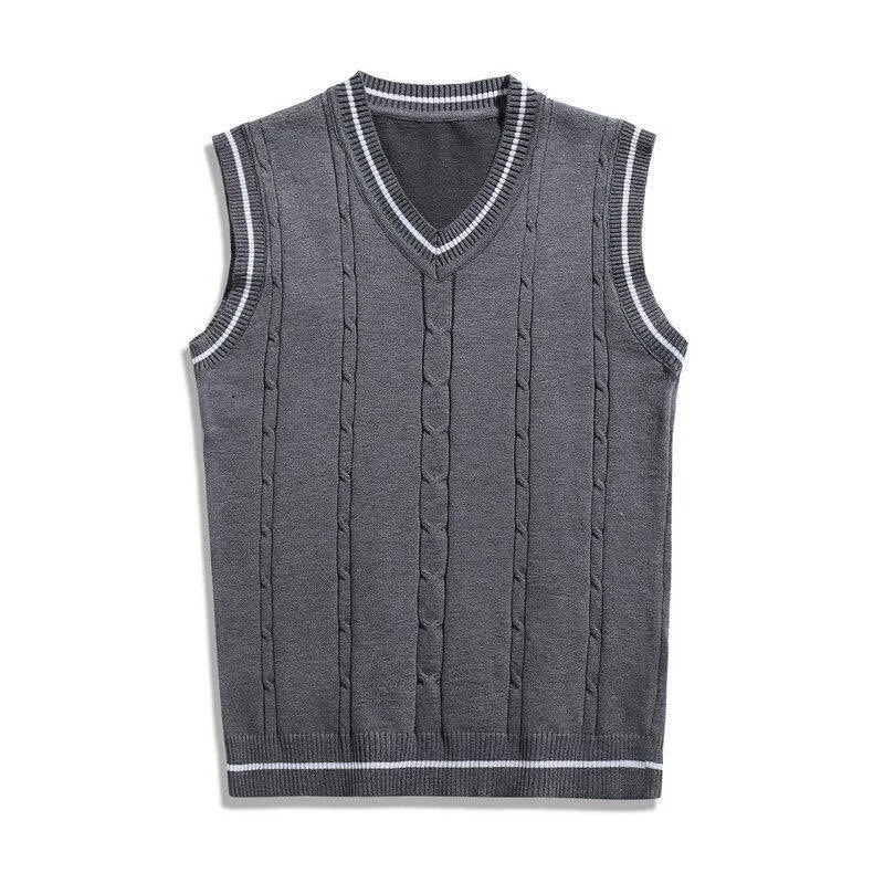 Gilet Sans Manches Homme Col V Pull en Maille Torsadée Tricoté avec Bandes