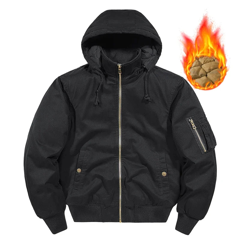 Chaqueta bomber acolchada para hombre con capucha y color liso