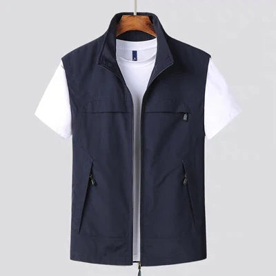 Chaleco ligero de hombre sin mangas, con cuello alto y múltiples bolsillos