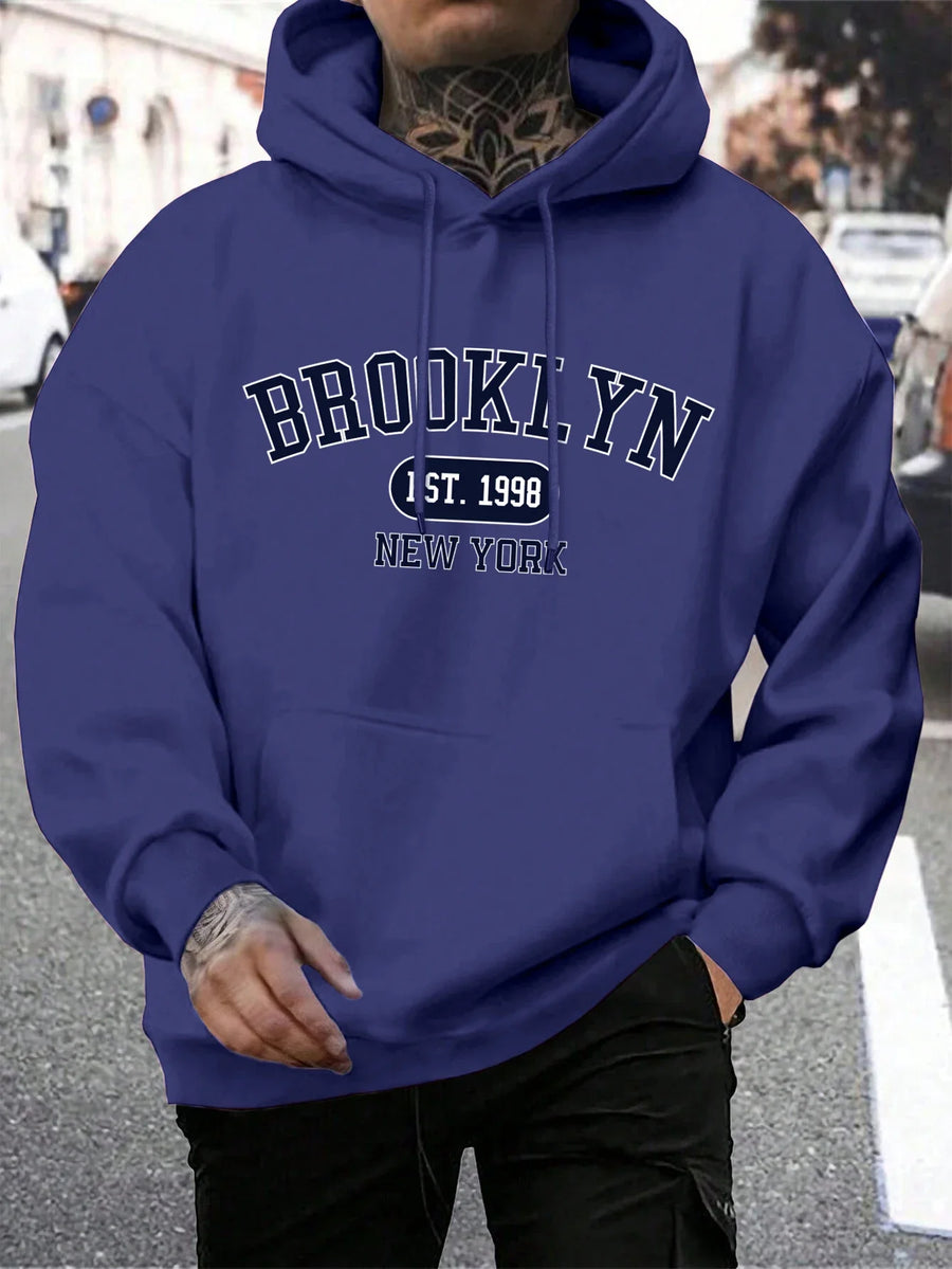 Unisex hættetrøje med New York Brooklyn-basketballprint og kængurulomme