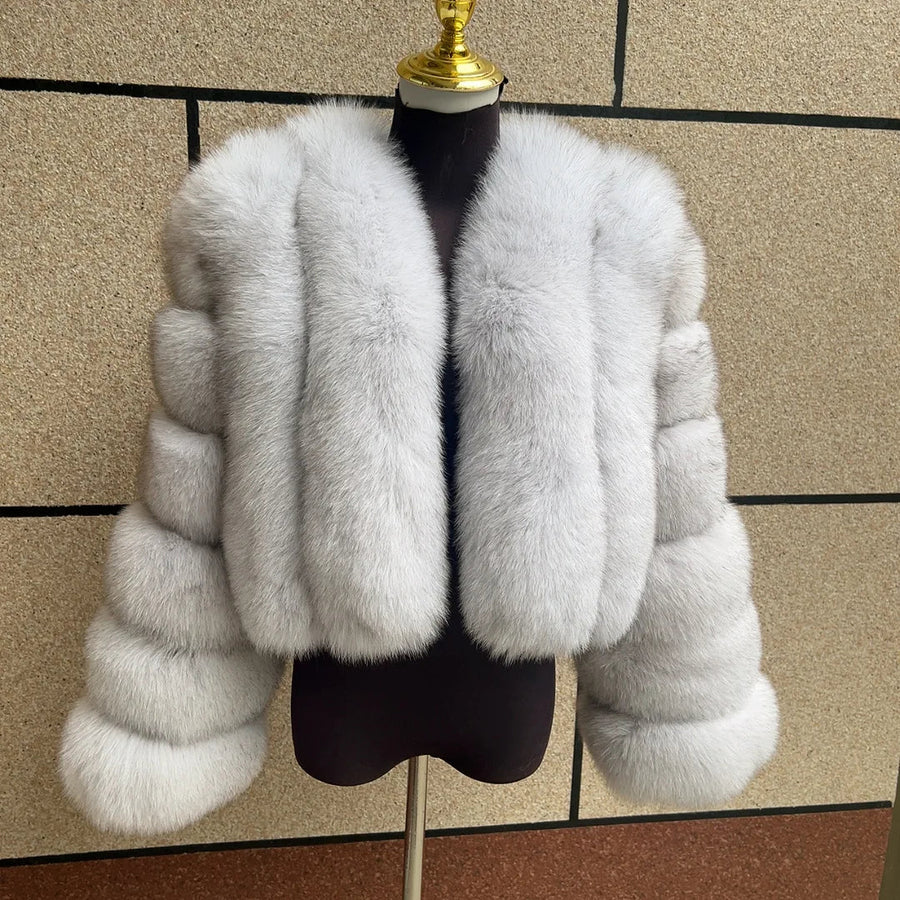 Veste courte femme à manches longues en fourrure douce aspect hiver chaud élégant blanc