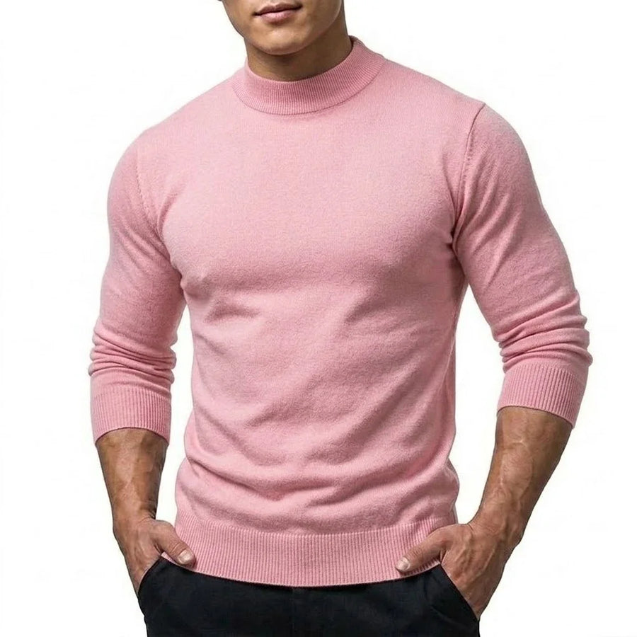 Maglione da uomo a collo alto, maniche lunghe, lavorazione fine, tinta unita