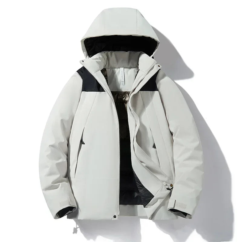 Unisex quilted hooded puffer jacket, windproof and waterproof, for outdoor use