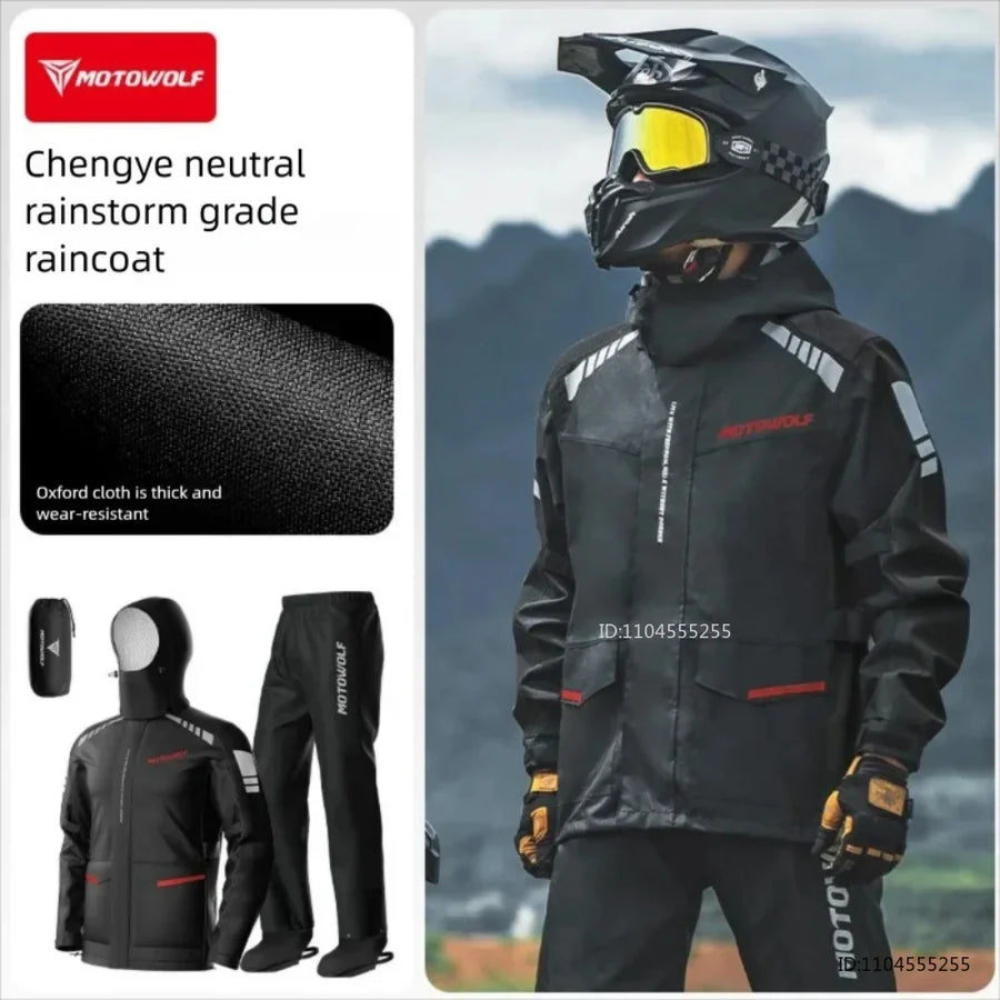 Unisex two-tone waterproof motorcycle suit with reflective strips