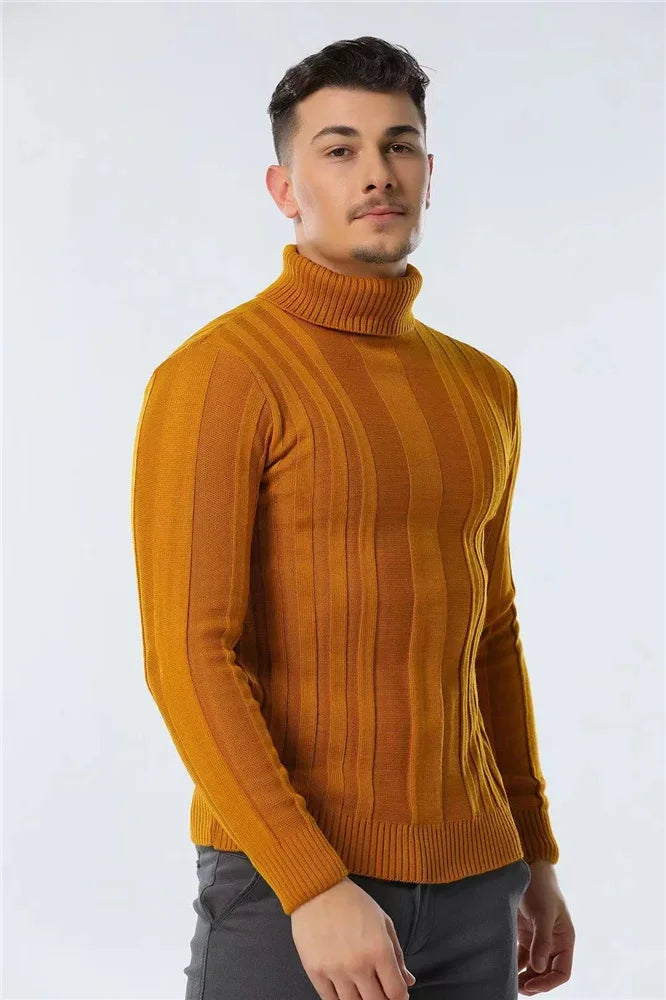 Maglione da uomo a collo alto a coste, vestibilità aderente, disponibile in diversi colori