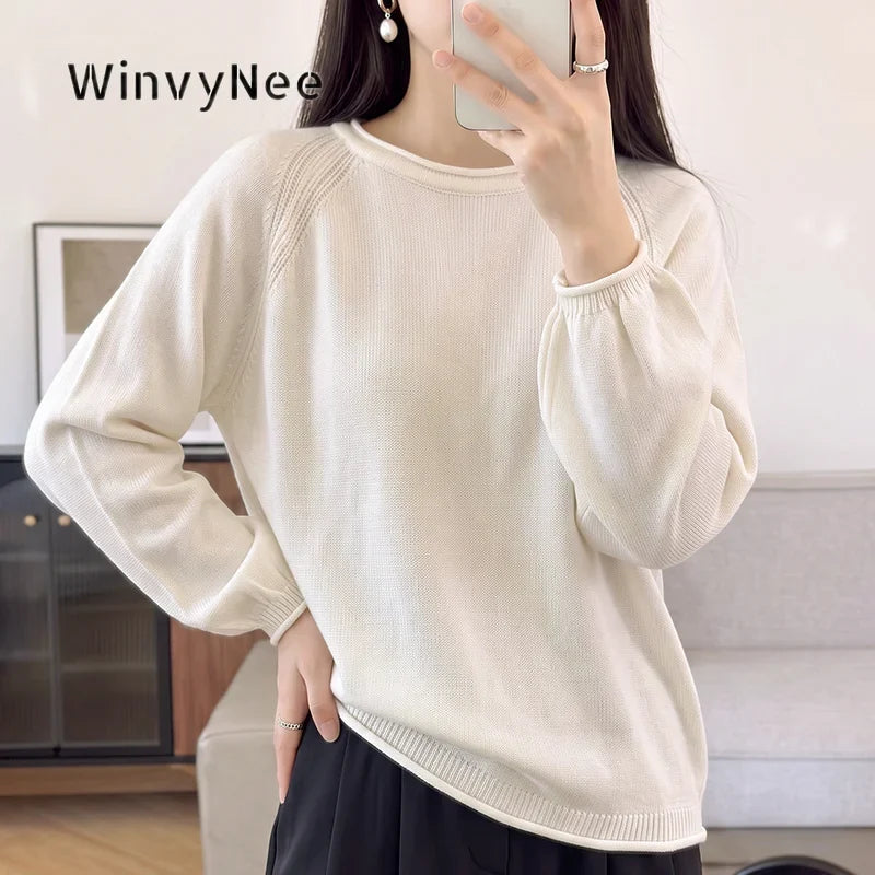 Pull femme à manches longues coupe ample et col rond