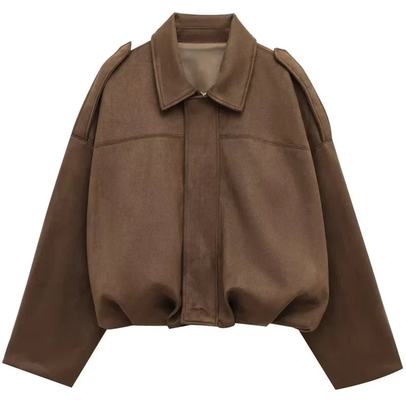 Veste courte bomber femme style décontracté coupe ample avec col classique et épaulettes plusieurs couleurs