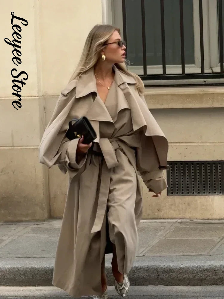 Lässiger mittellanger, taillierter Damen-Trenchcoat mit weitem Schnitt