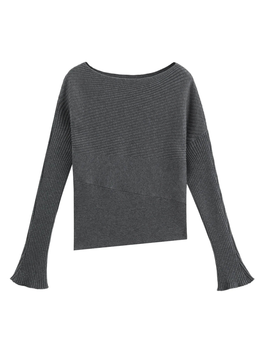Jersey de mujer de canalé, cuello barco y mangas largas