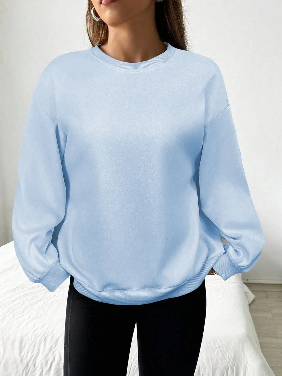 Women's Loose-Fit Light Gray Crew-Neck Long-Sleeve Sweatshirt
