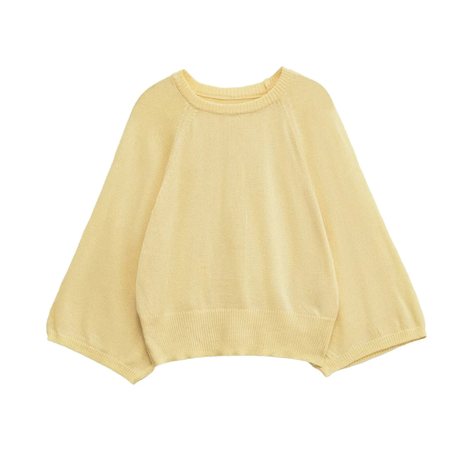 Pull en maille ras du cou manches chauve-souris ample Femme