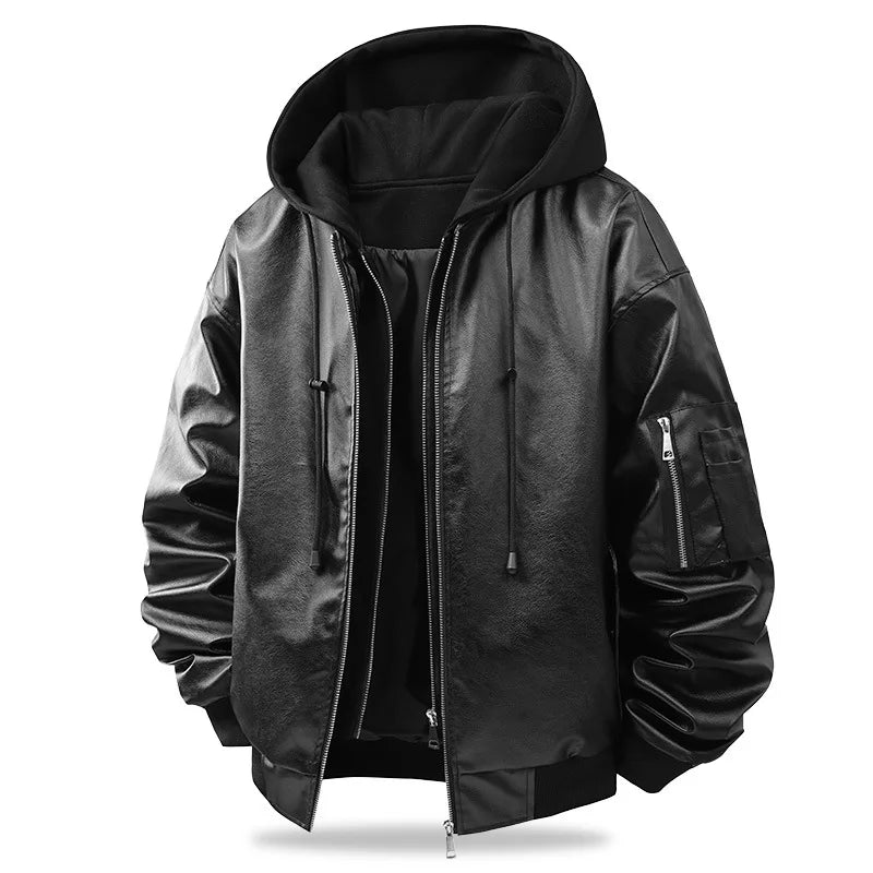 Veste Bomber Homme Capuche Noire Fermeture Éclair Manches Longues