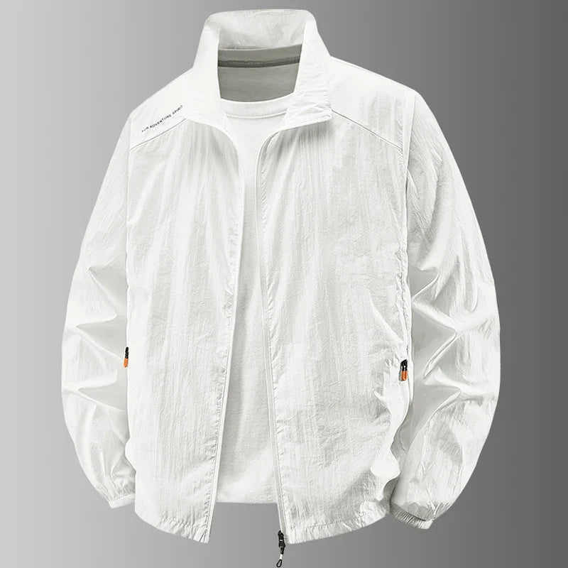 Chaqueta ligera lisa para hombre, cuello alto, corte informal y cierre de cremallera