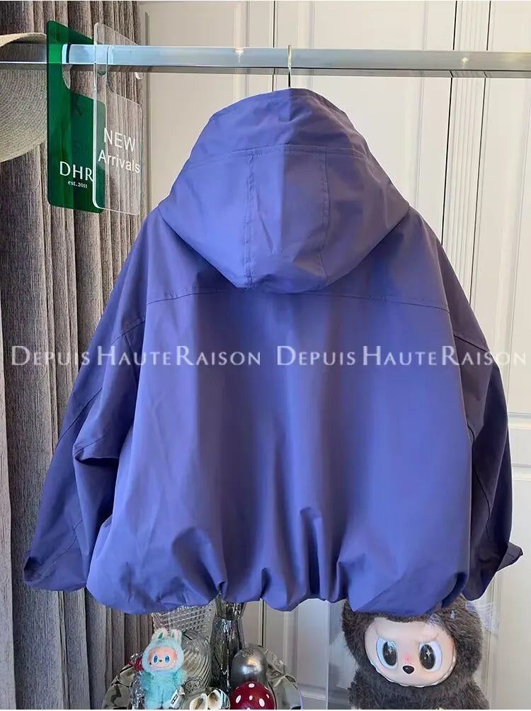 Giacca leggera con cappuccio e zip da donna con tasche anteriori