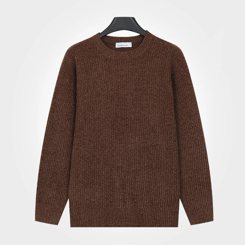 Pull homme côtelé col rond décontracté blanc cassé