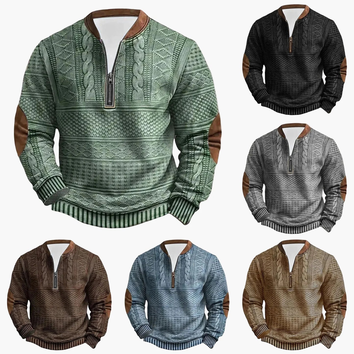 Sweat-shirt décontracté homme à col montant style tricot, manches longues, idéal pour extérieur et loisirs