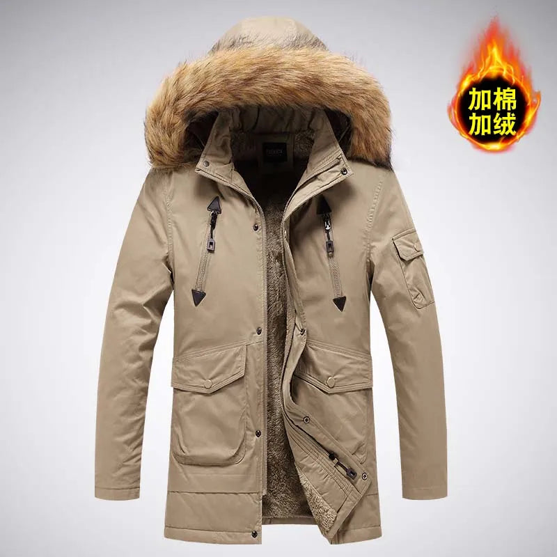 Parka Homme Hiver Rembourrée avec Capuche Fourrure Synthétique