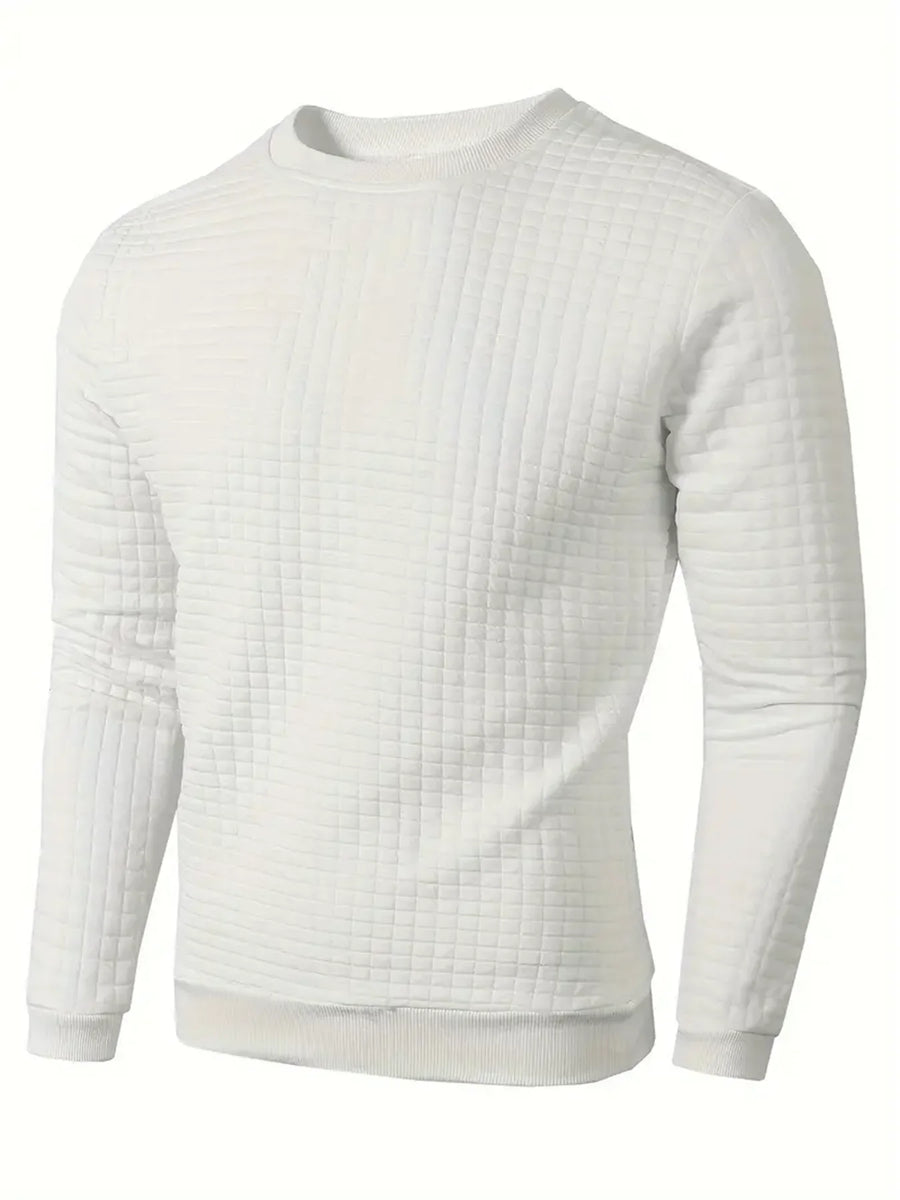 Maglione da uomo a girocollo e maniche lunghe, con texture a quadri trapuntati blu navy