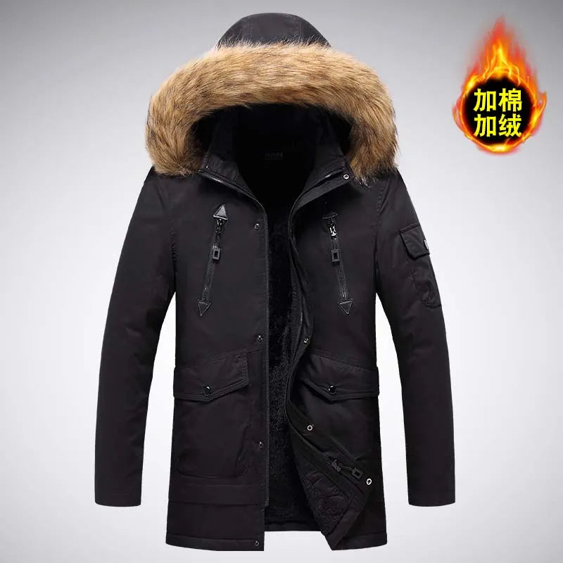 Parka Homme Hiver Rembourrée avec Capuche Fourrure Synthétique